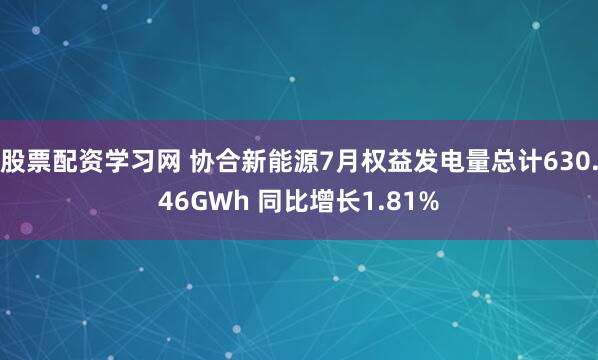 股票配资学习网 协合新能源7月权益发电量总计630.46GWh 同比增长1.81%